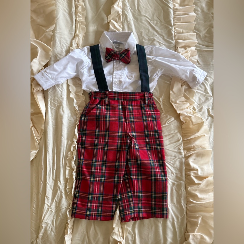 Florence Eiseman Red Plaid Bow Tie Set